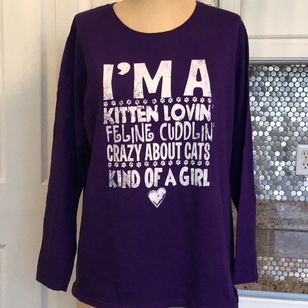 GILDAN LONG SLEEVE PURPLE CAT TEE